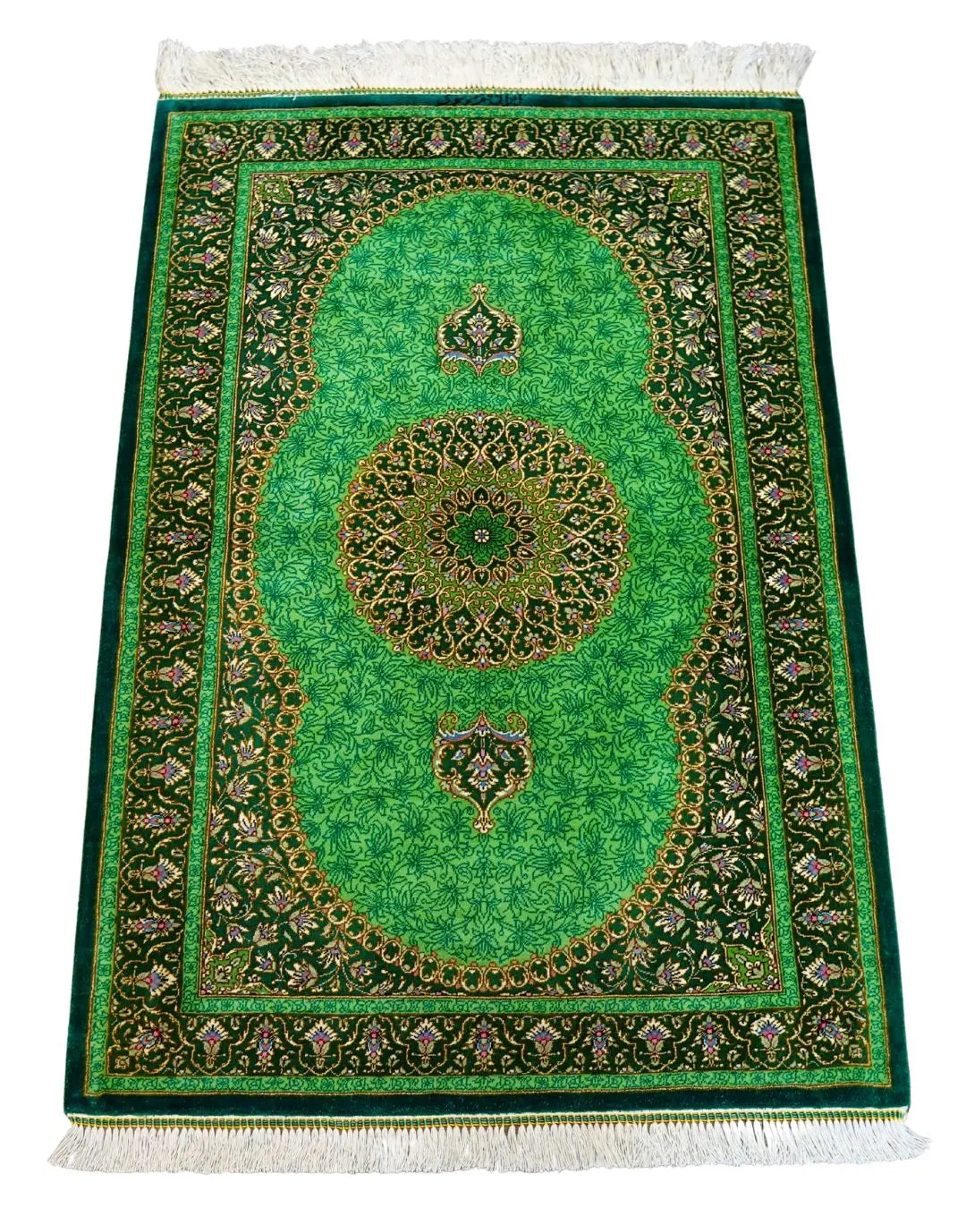 ペルシャ絨毯 クム産モサウィ房 シルク100% 87×61cm Decorworks