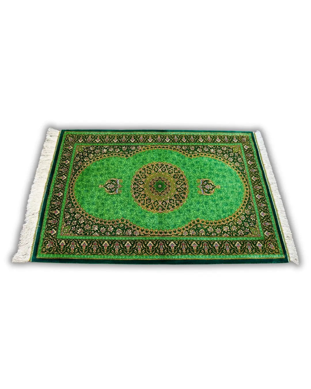 ペルシャ絨毯 クム産モサウィ房 シルク100% 87×61cm Decorworks
