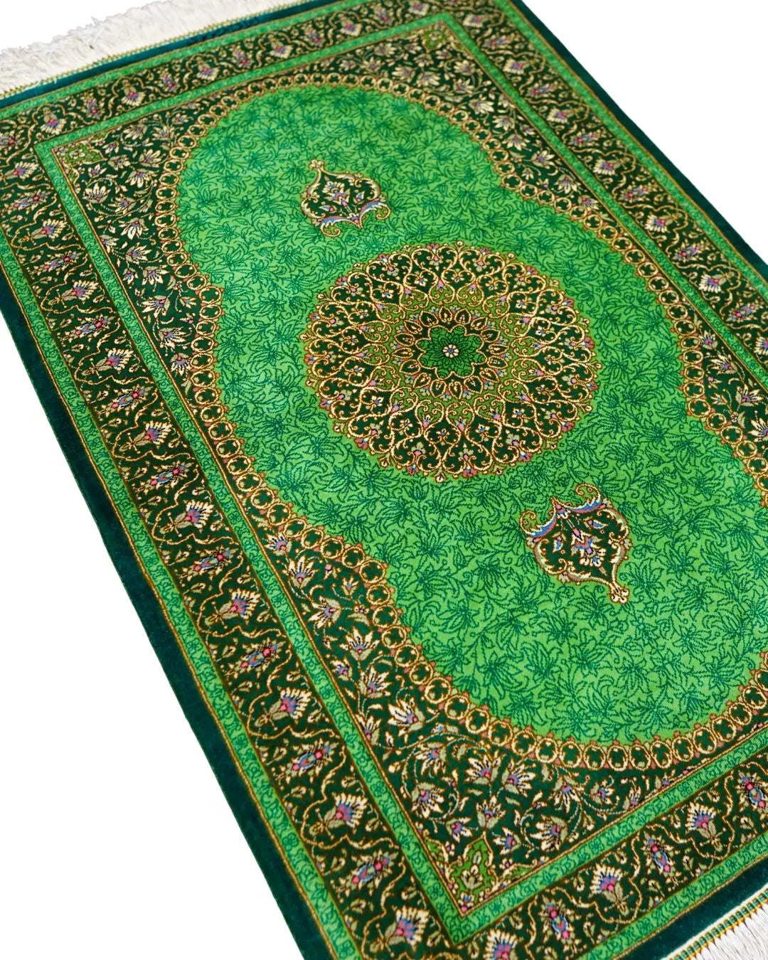 ペルシャ絨毯 クム産モサウィ房 シルク100% 87×61cm Decorworks