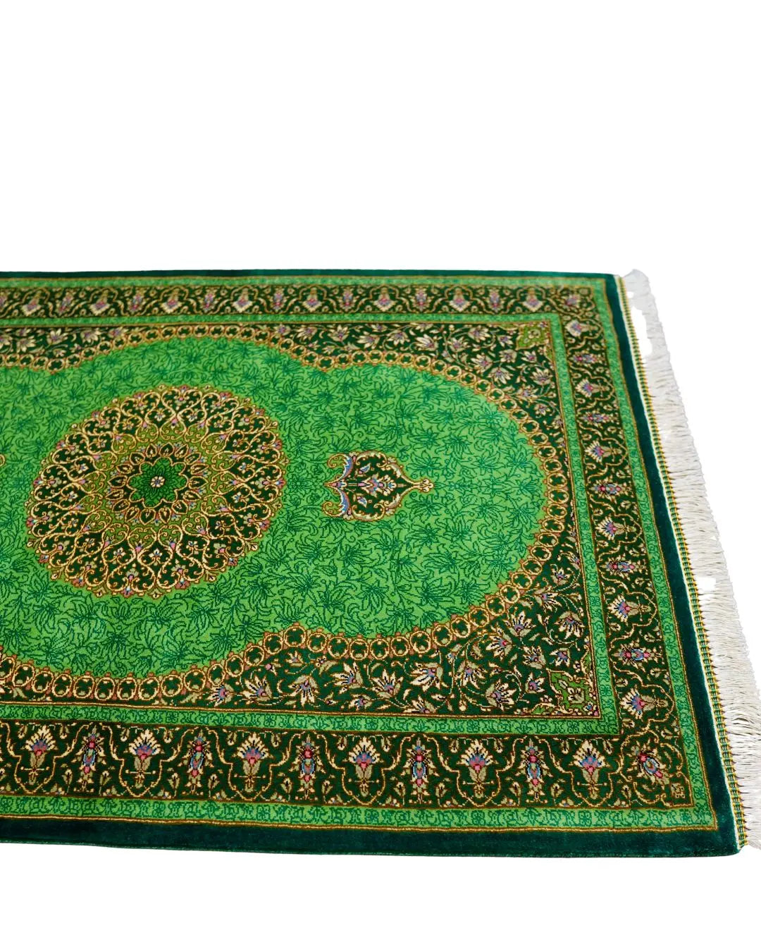 ペルシャ絨毯 クム産モサウィ房 シルク100% 87×61cm Decorworks