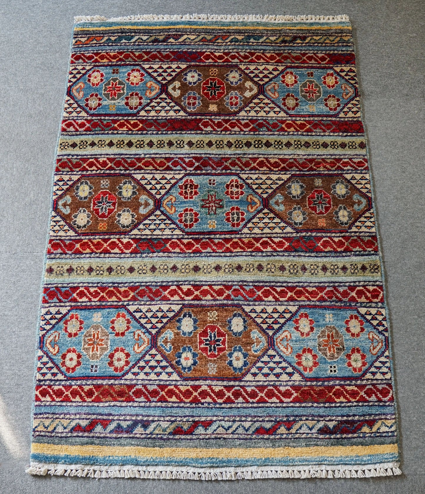 125×84cm アフガニスタン ガズニーウール 手織り絨毯 Decorworks