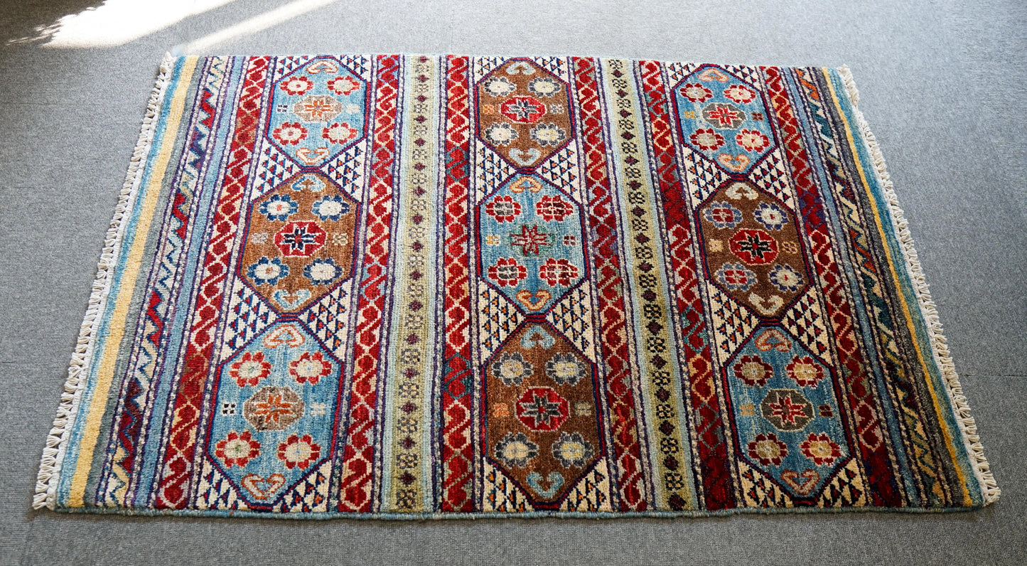 125×84cm アフガニスタン ガズニーウール 手織り絨毯 Decorworks
