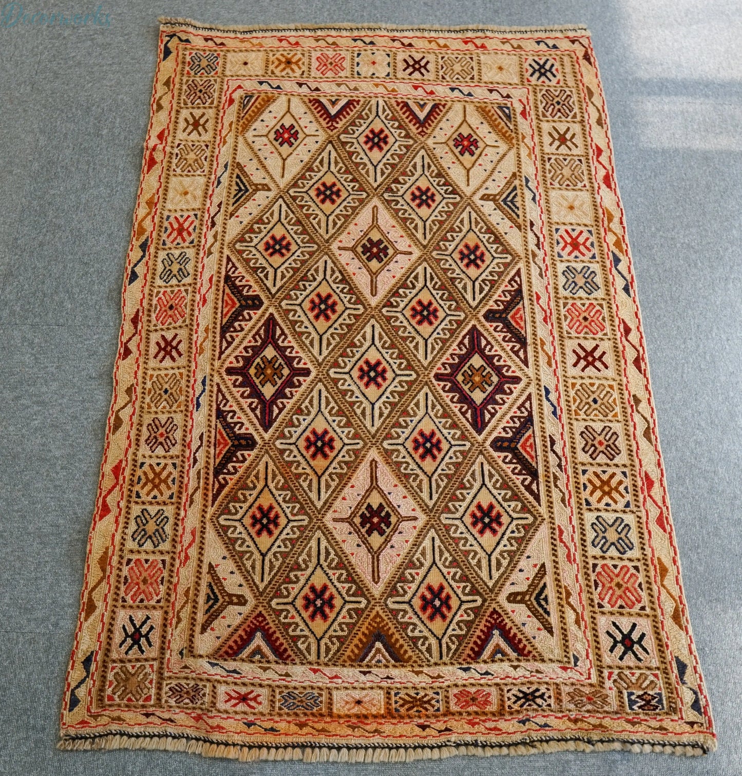 129×86cm 手織りマシュワニキリム Decorworks