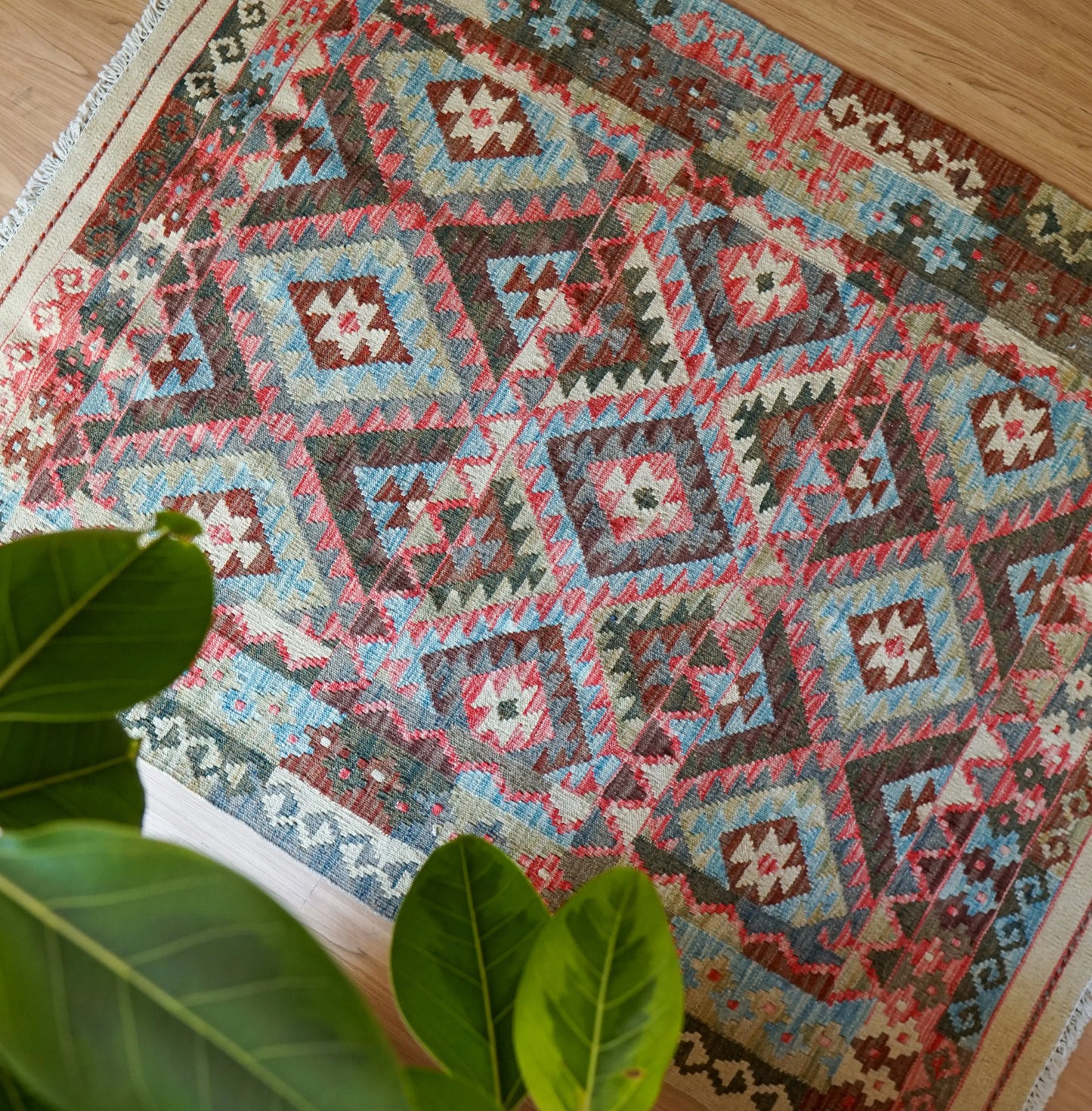 手織りキリム トライバルラグ 150×111cm|アフガン伝統ウールラグ Decorworks