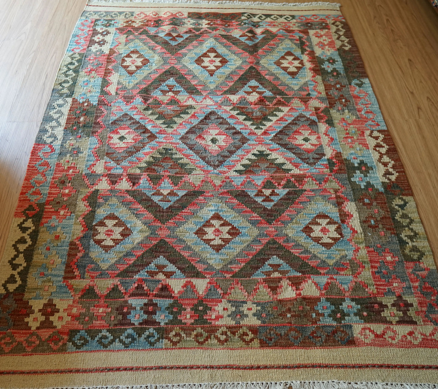 手織りキリム トライバルラグ 150×111cm|アフガン伝統ウールラグ Decorworks