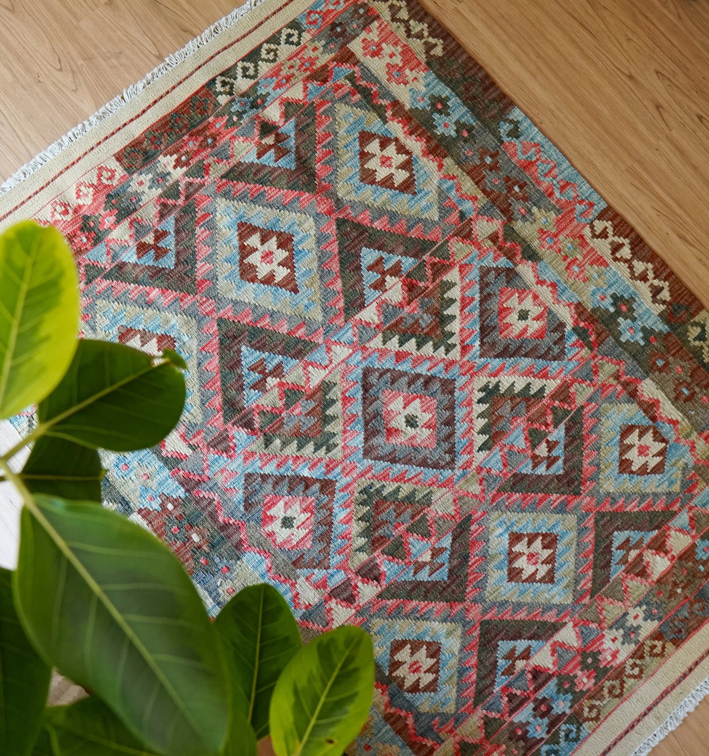 手織りキリム トライバルラグ 150×111cm|アフガン伝統ウールラグ Decorworks
