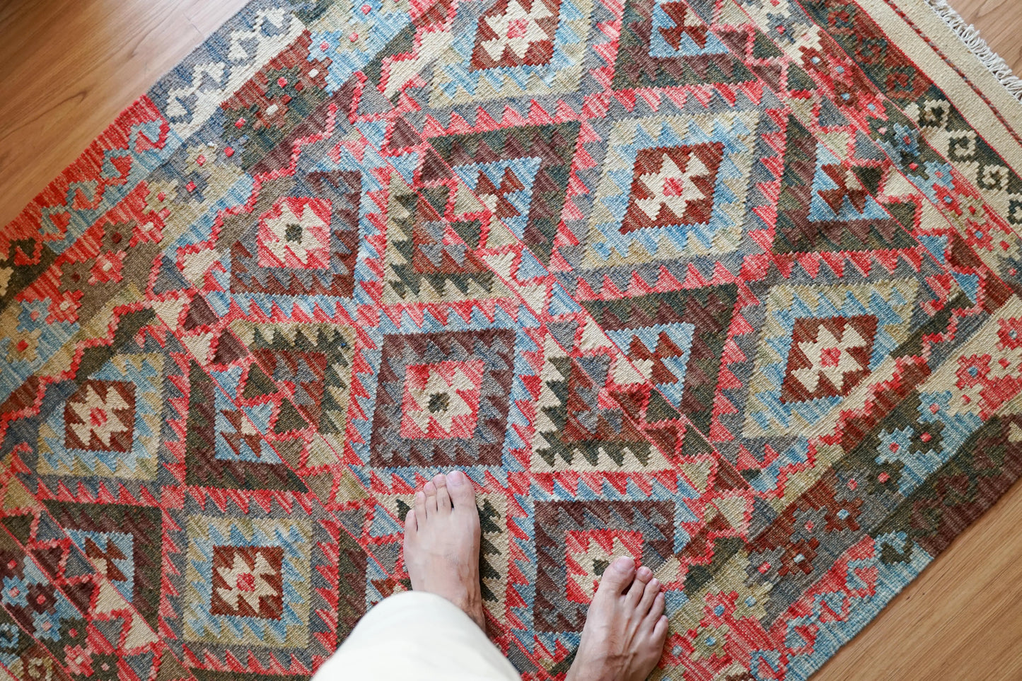 手織りキリム トライバルラグ 150×111cm|アフガン伝統ウールラグ Decorworks