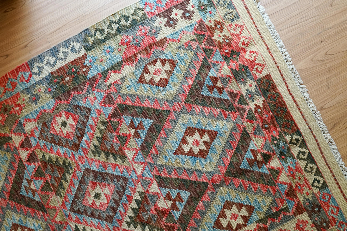手織りキリム トライバルラグ 150×111cm|アフガン伝統ウールラグ Decorworks
