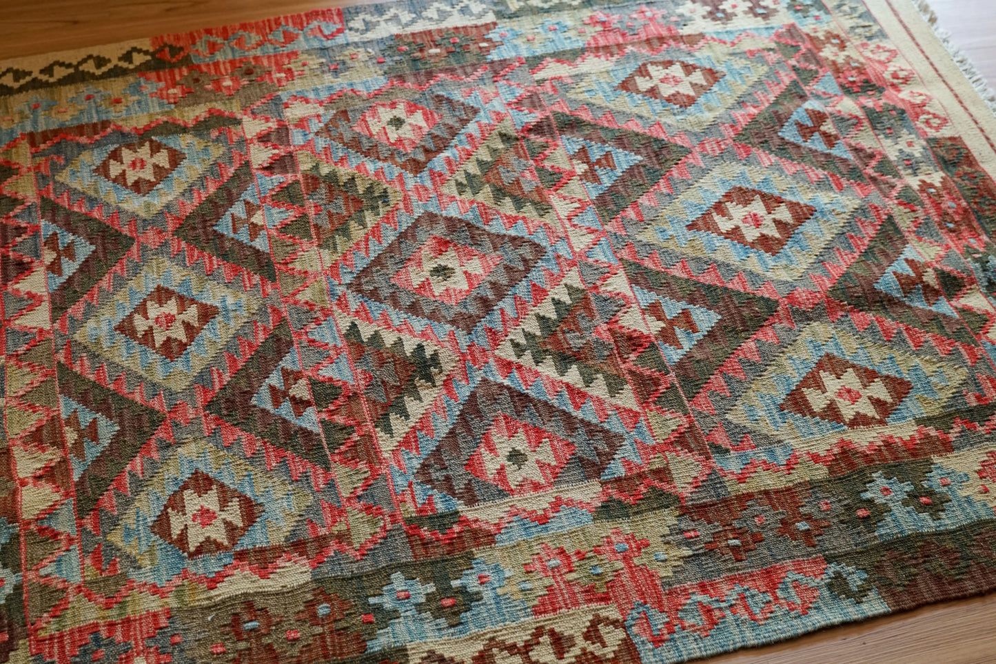 手織りキリム トライバルラグ 150×111cm|アフガン伝統ウールラグ Decorworks