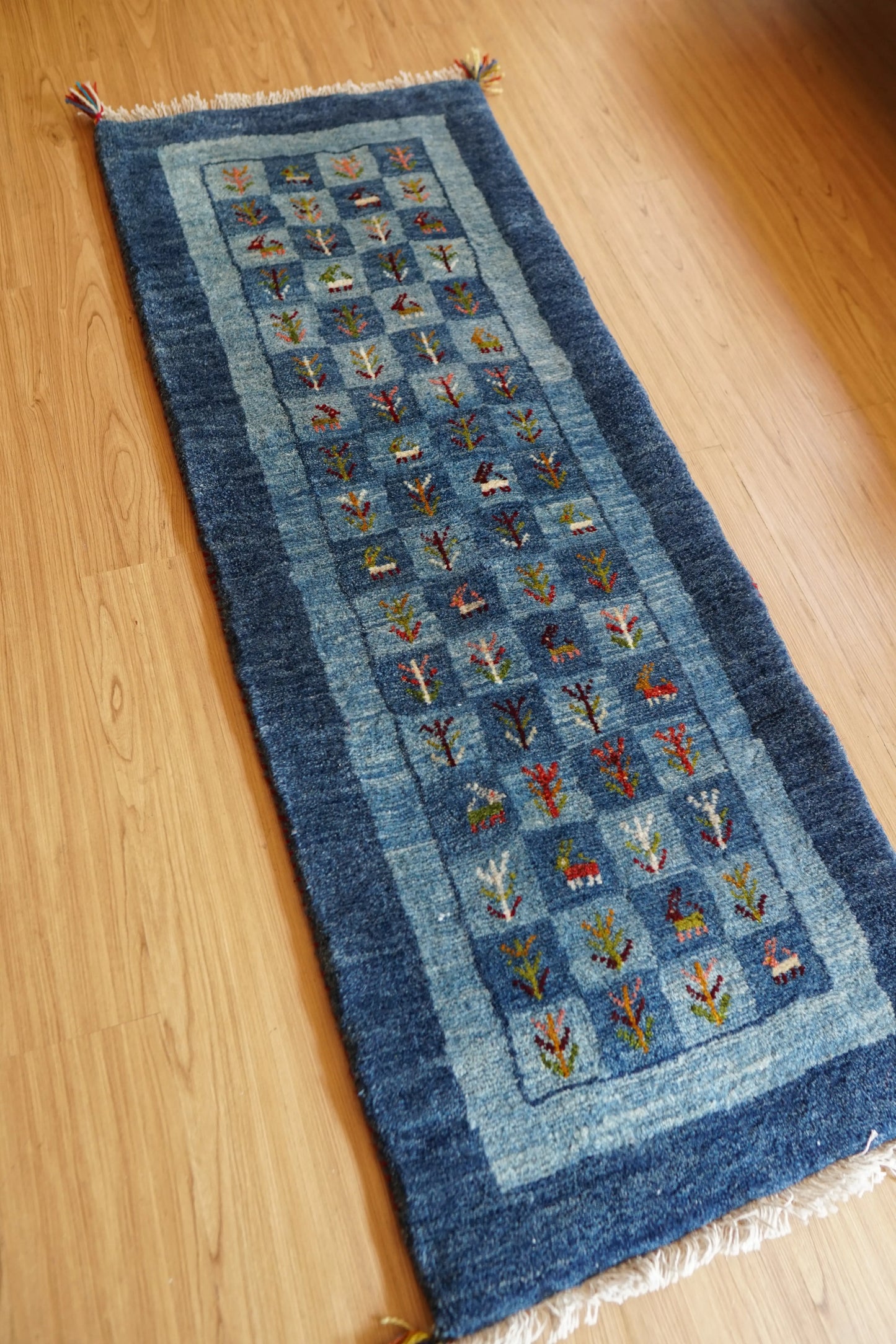 150×50cm ペルシャ ギャッベ ランナー カシュガイ族 手織りウール ラグ Decorworks