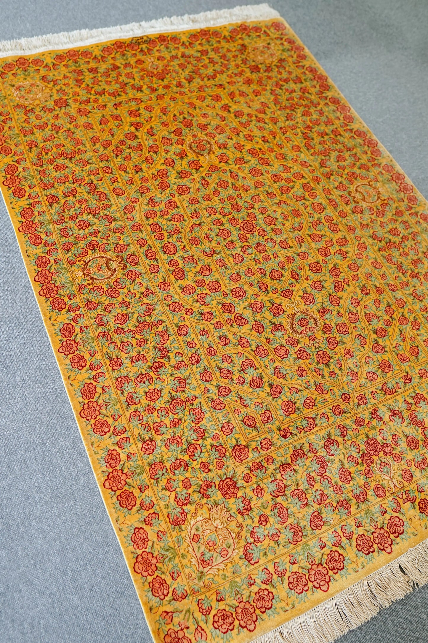 150×100cm 【ペルシャ手織りクム産のシルク100%絨毯】証明書付 Decorworks