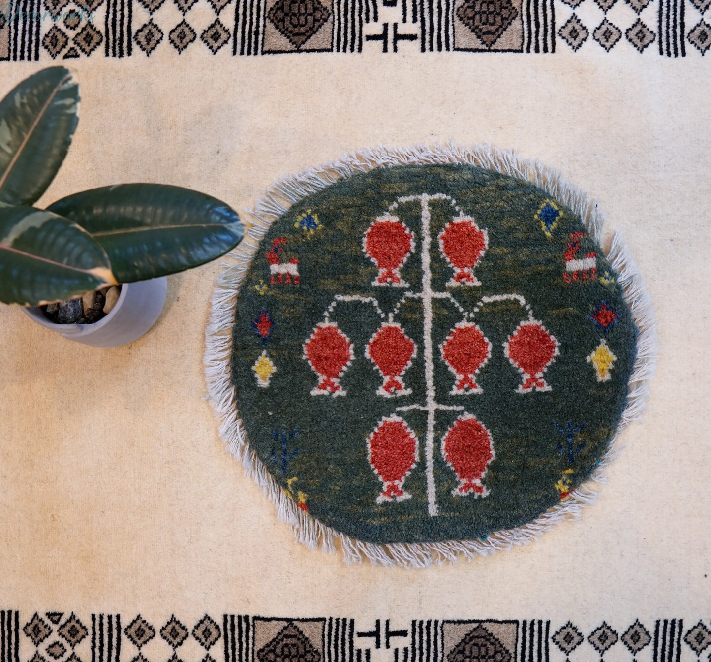 40×40cm ペルシャ絨毯 手織りギャッベ アマレ族 ギャベ Decorworks
