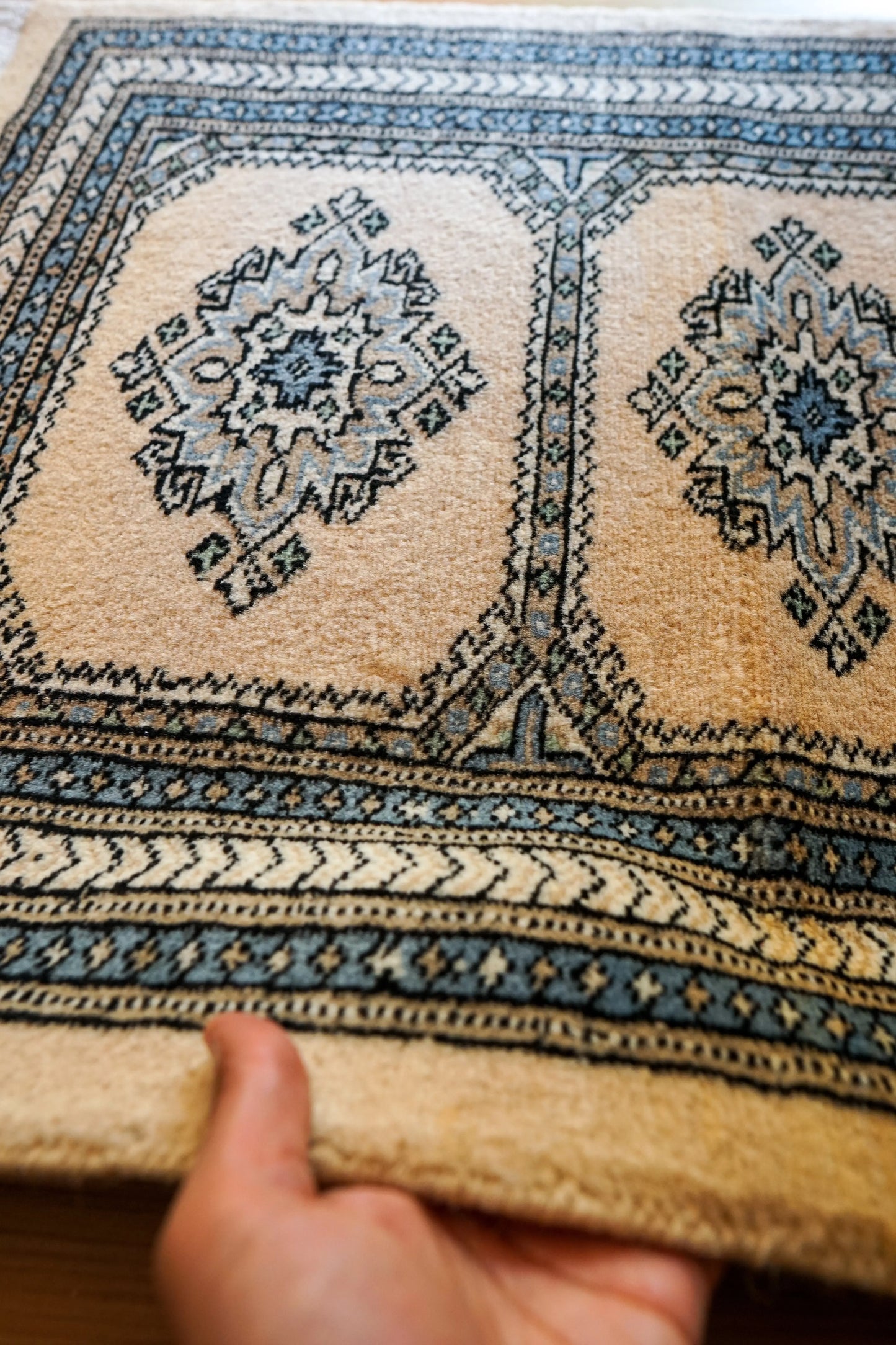 Collection パキスタン手織り絨毯 86×63cm、ジャールダールデザインの伝統模様ラグ