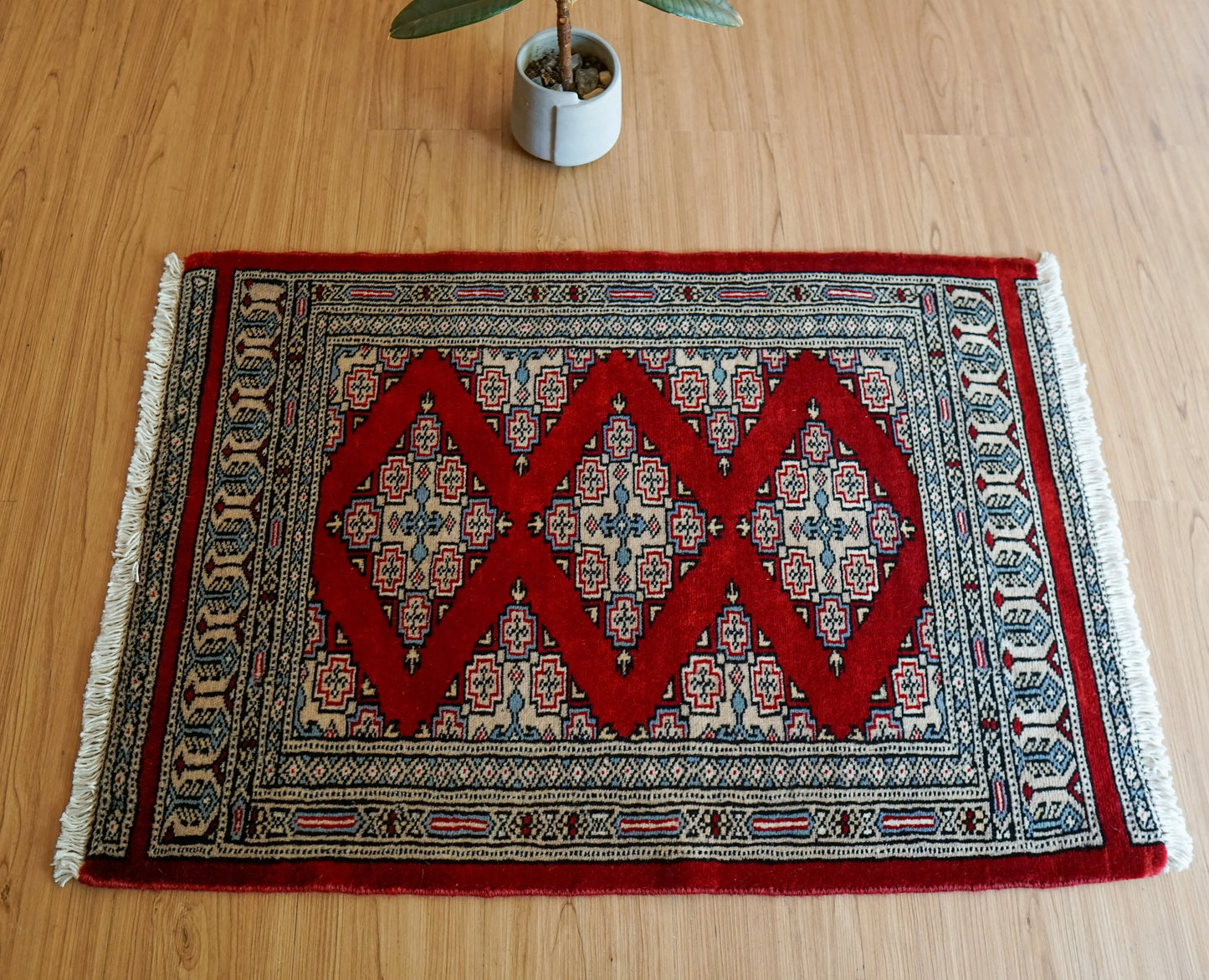 Collection パキスタン手織り絨毯 88×62cm、ジャールダールデザインの伝統模様ラグ