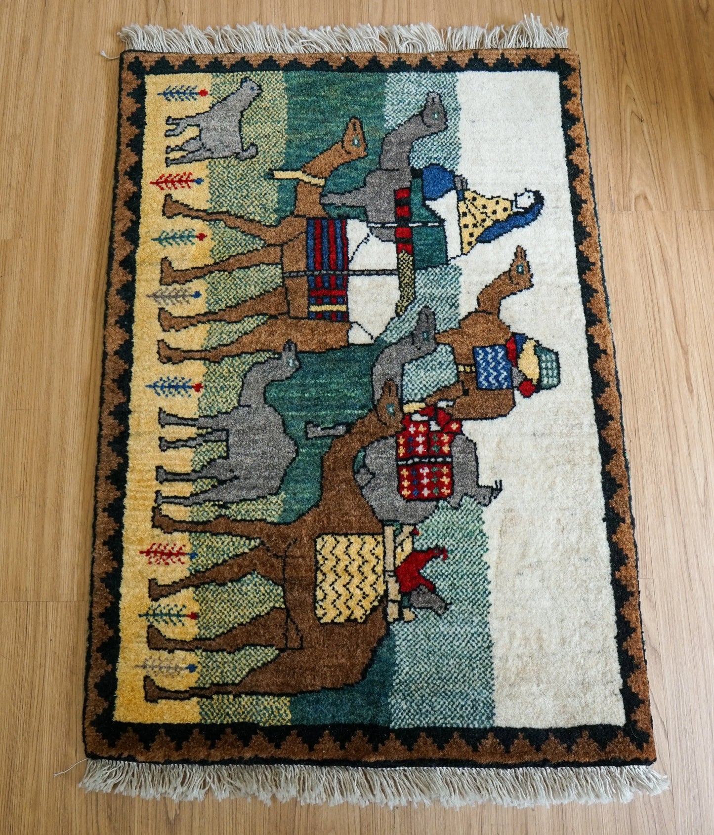 90×60cm ペルシャ手織り カシュクリ ギャッベ Decorworks