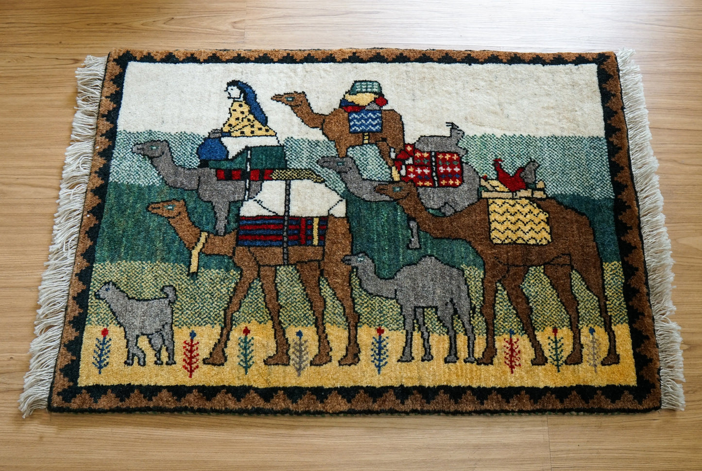 90×60cm ペルシャ手織り カシュクリ ギャッベ Decorworks