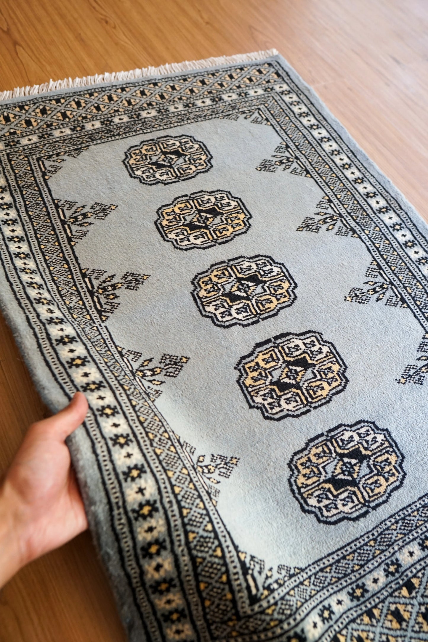 Collection 93×62cm トルクメン柄 ボハラ手織りラグ パキスタン手織り絨毯 玄関マットサイズ