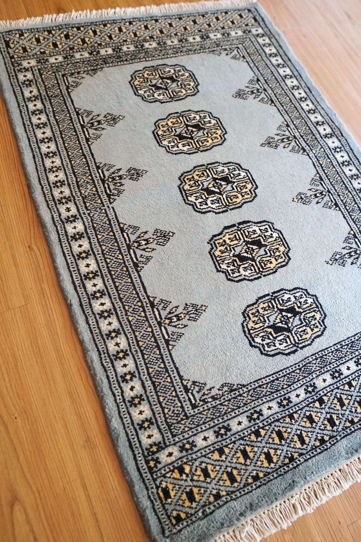 Collection 93×62cm トルクメン柄 ボハラ手織りラグ パキスタン手織り絨毯 玄関マットサイズ