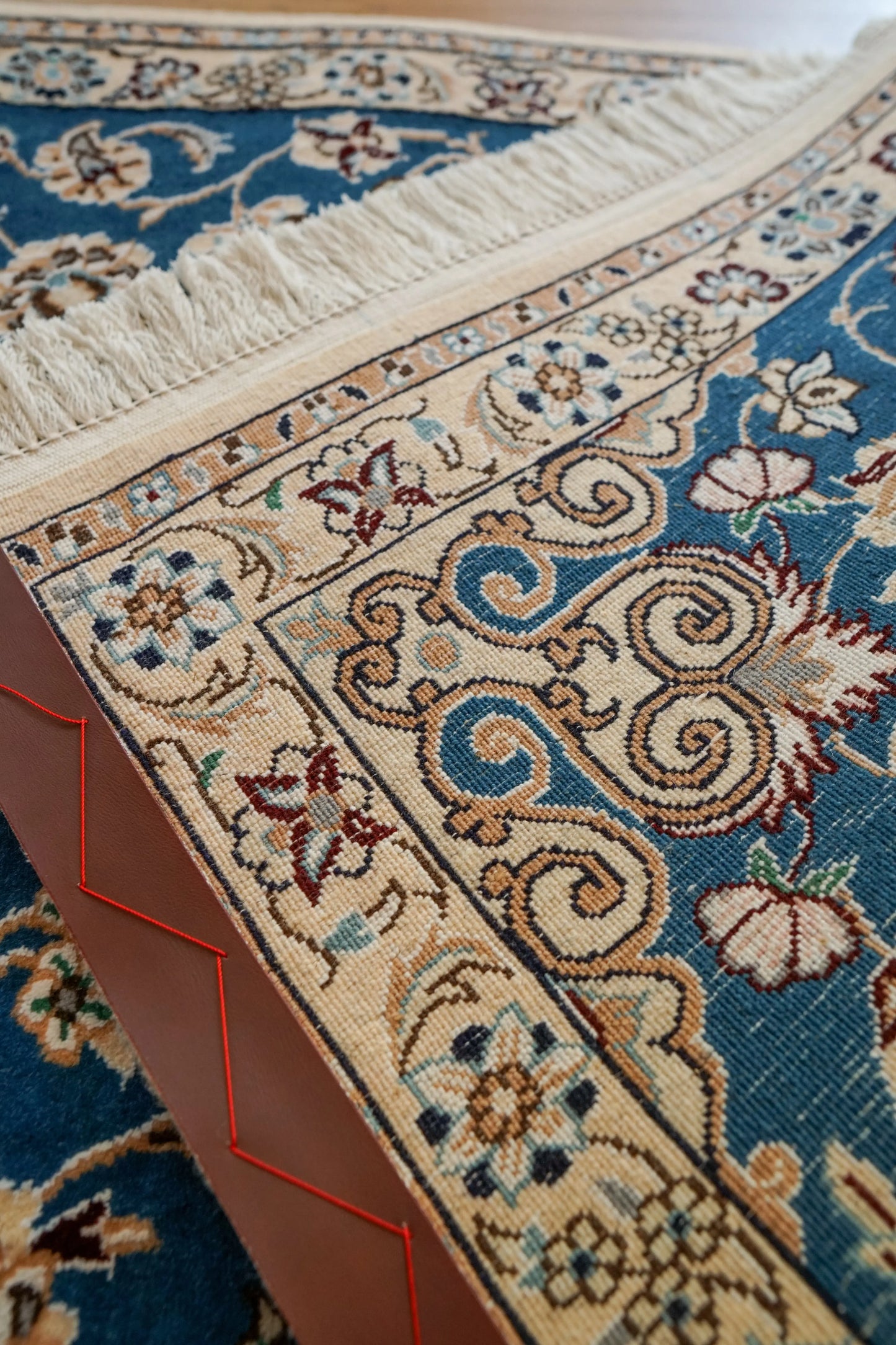 Collection ペルシャ手織り絨毯 ナイン産 青 9la 高級ウール 118×80cm