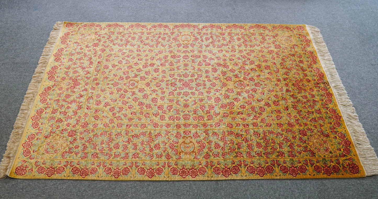 150×100cm 【ペルシャ手織りクム産のシルク100%絨毯】証明書付 Decorworks