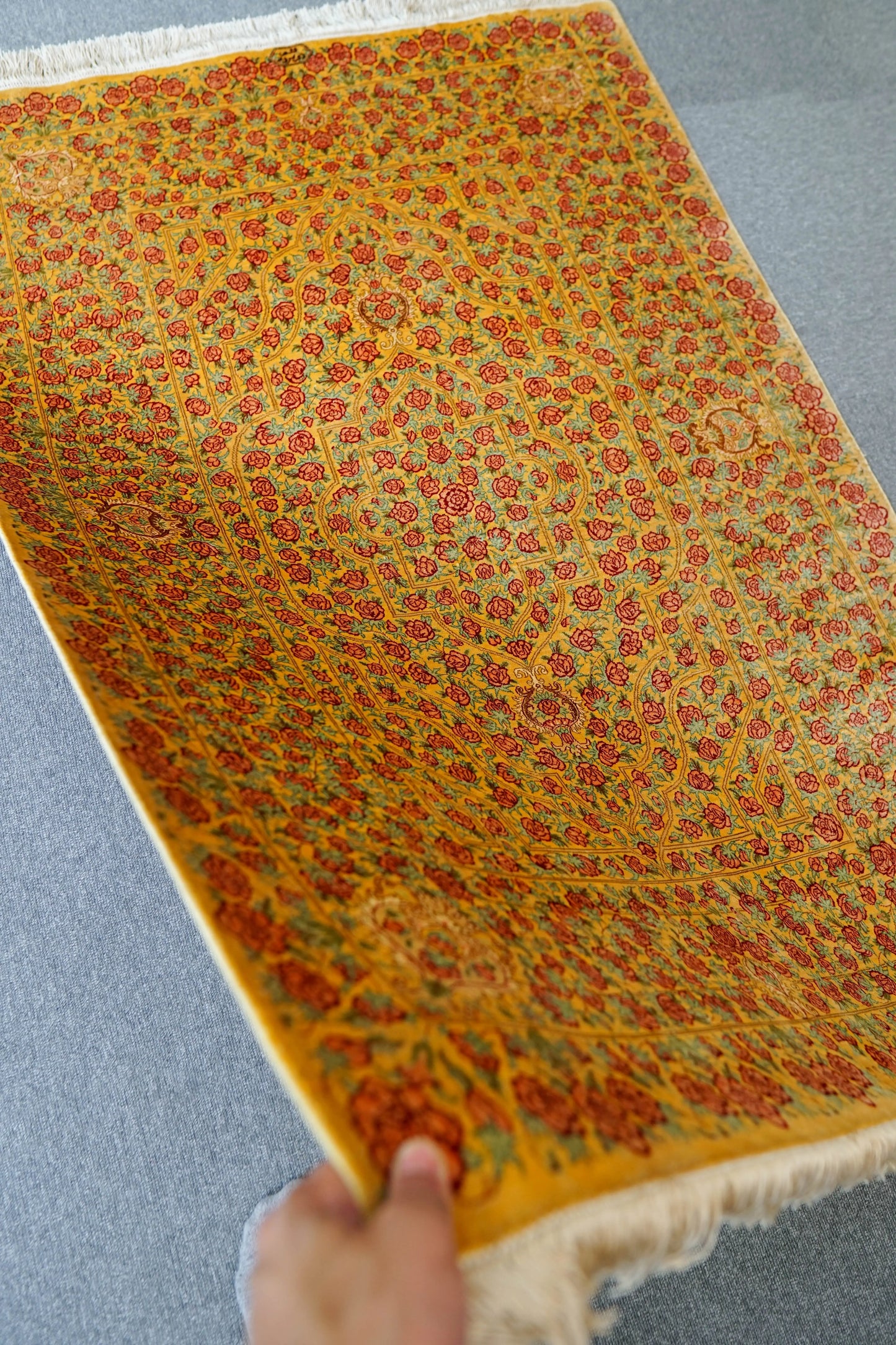 150×100cm 【ペルシャ手織りクム産のシルク100%絨毯】証明書付 Decorworks