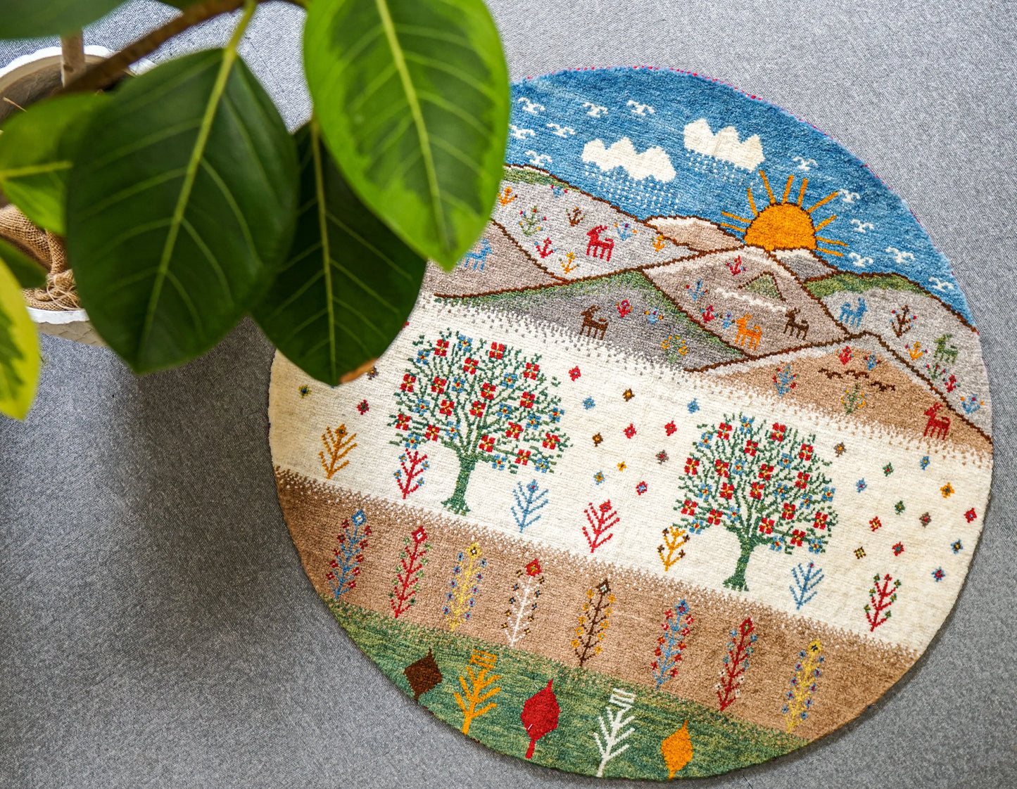 102×102cm ペルシャ手織りカシュクリギャッベ リーズバフト Decorworks