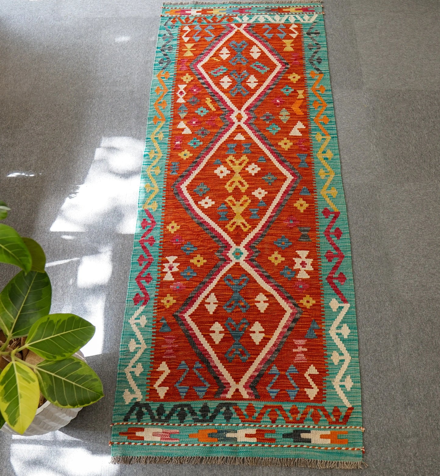 209×80cm アフガニスタン手織りキリム ランナー - Decorworks