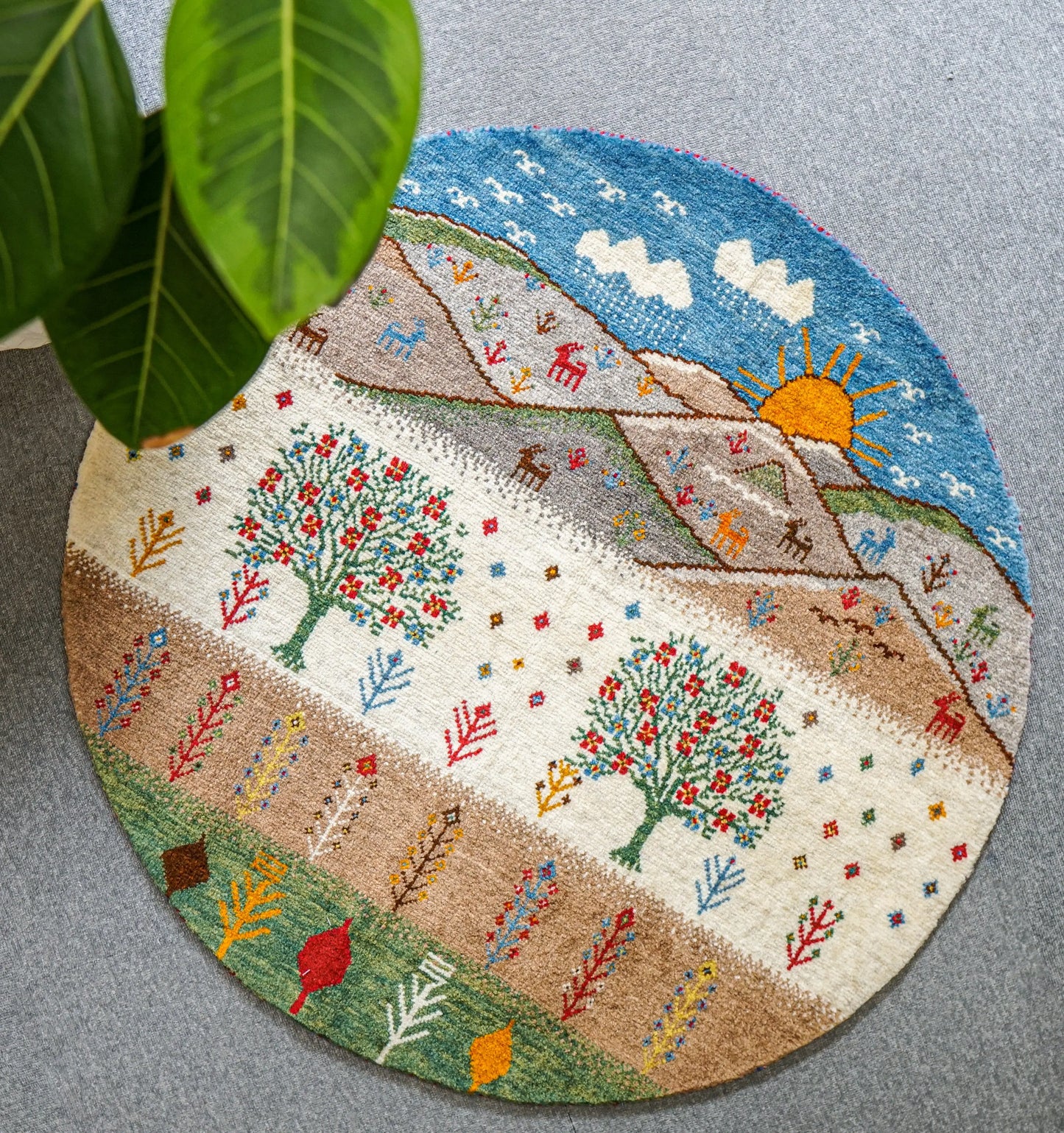102×102cm ペルシャ手織りカシュクリギャッベ リーズバフト Decorworks