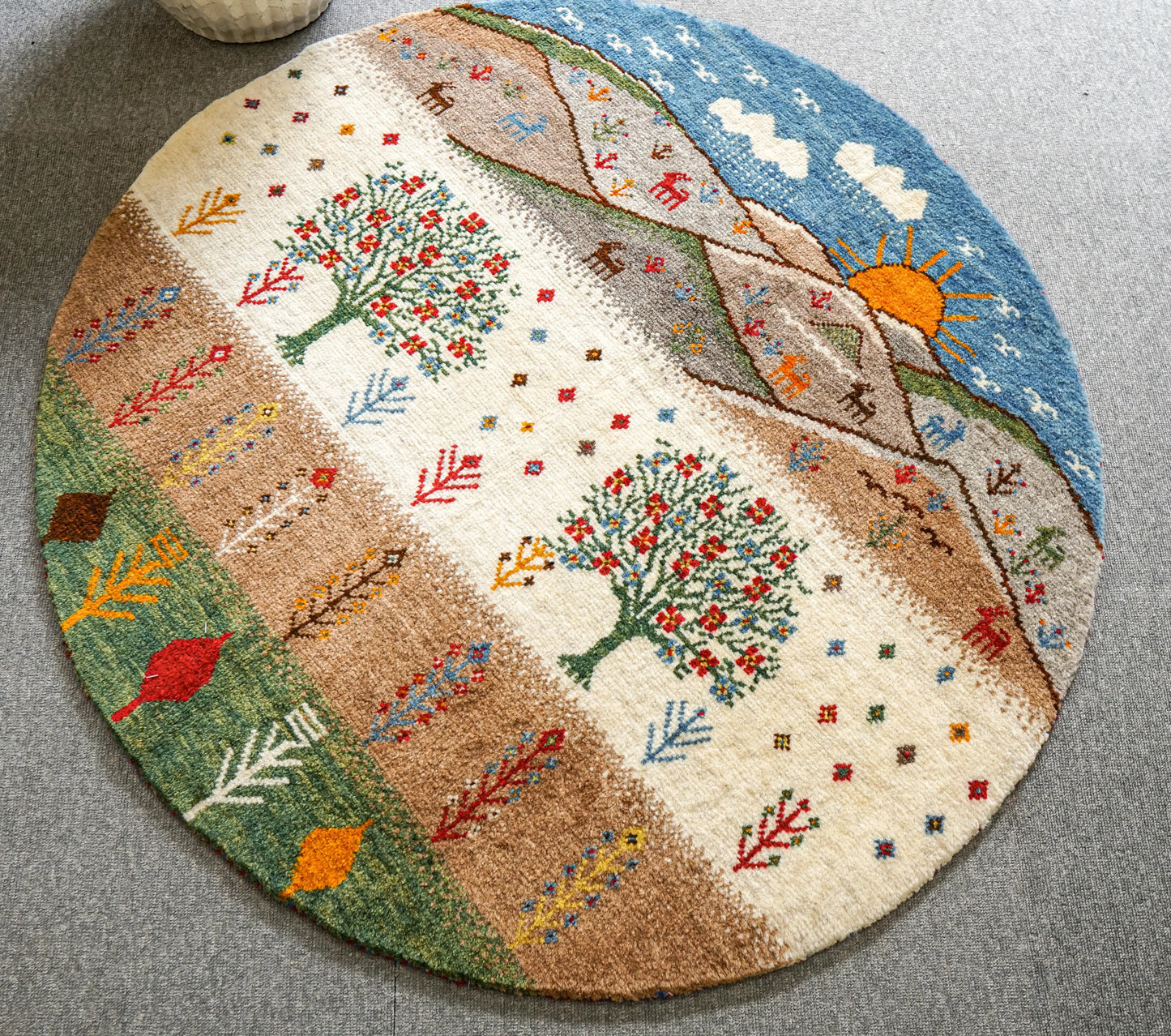 102×102cm ペルシャ手織りカシュクリギャッベ リーズバフト Decorworks