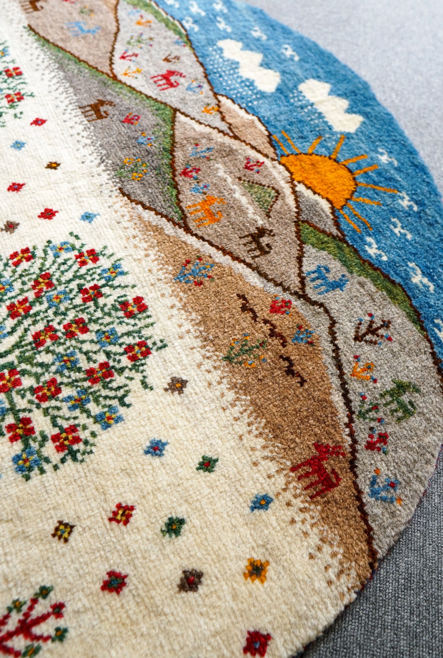 102×102cm ペルシャ手織りカシュクリギャッベ リーズバフト Decorworks