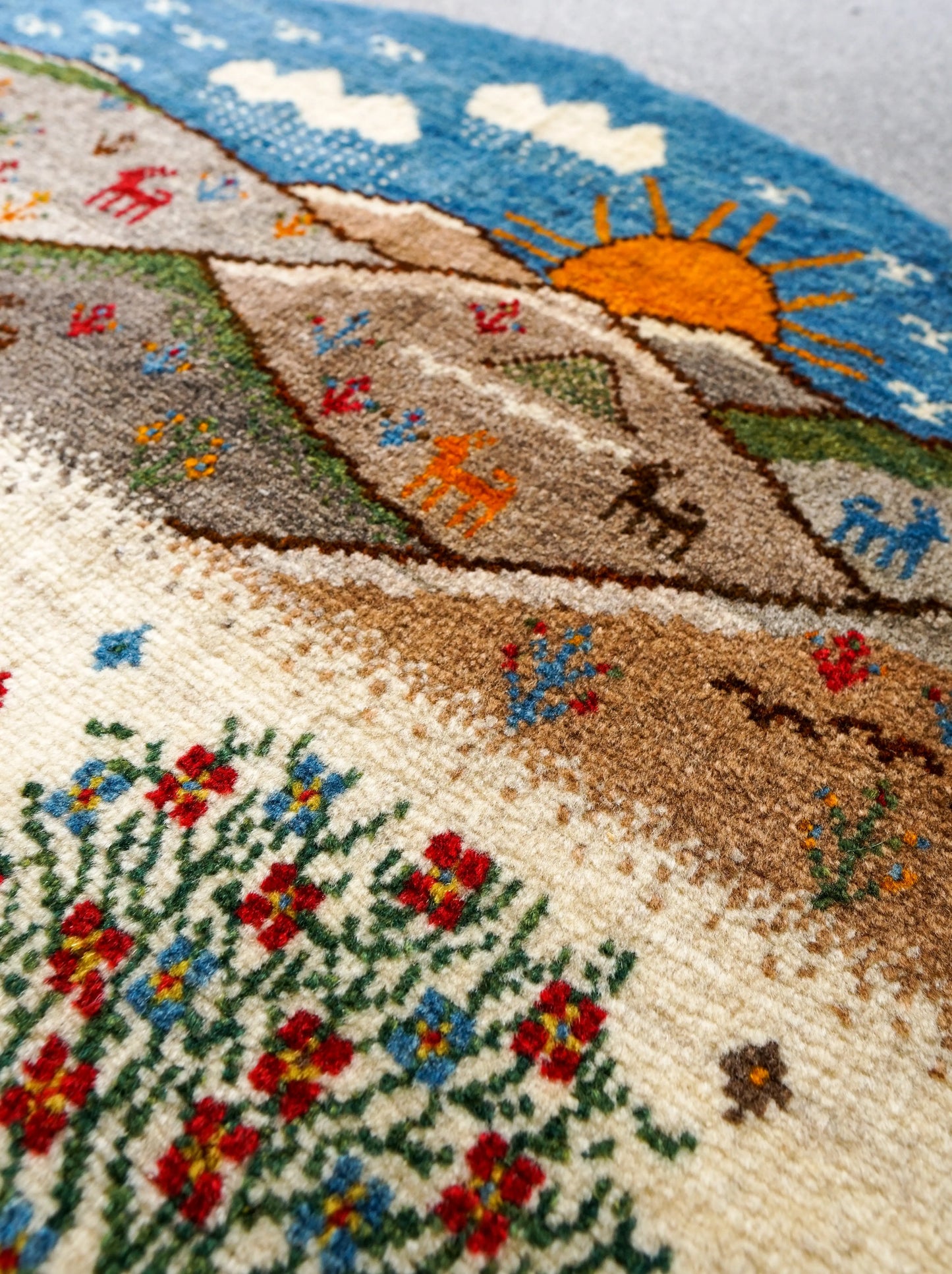 102×102cm ペルシャ手織りカシュクリギャッベ リーズバフト Decorworks