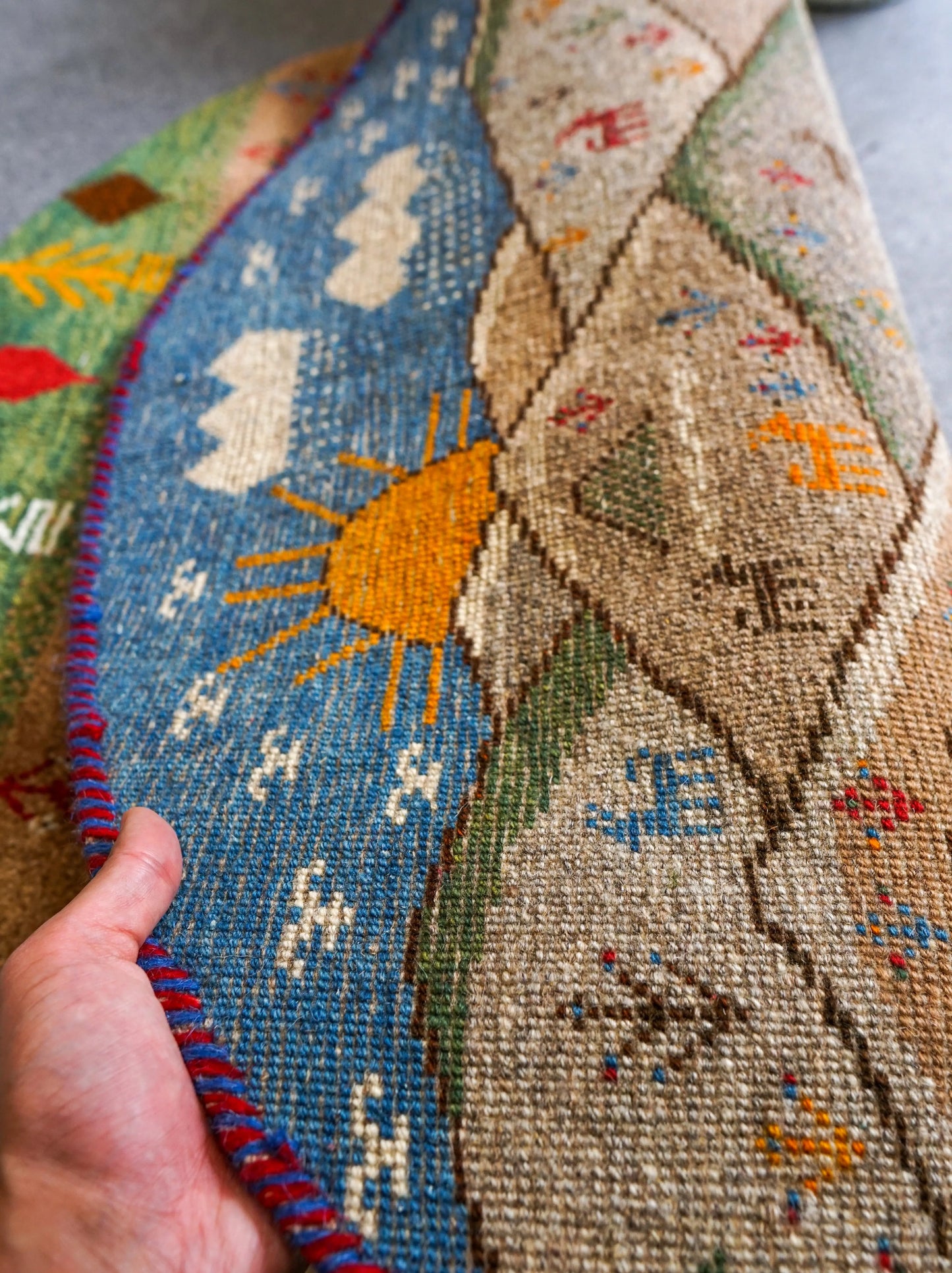 102×102cm ペルシャ手織りカシュクリギャッベ リーズバフト Decorworks