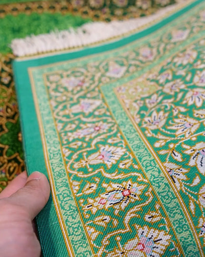 ペルシャ絨毯 クム産モサウィ房 シルク100％ 87×61cm Decorworks