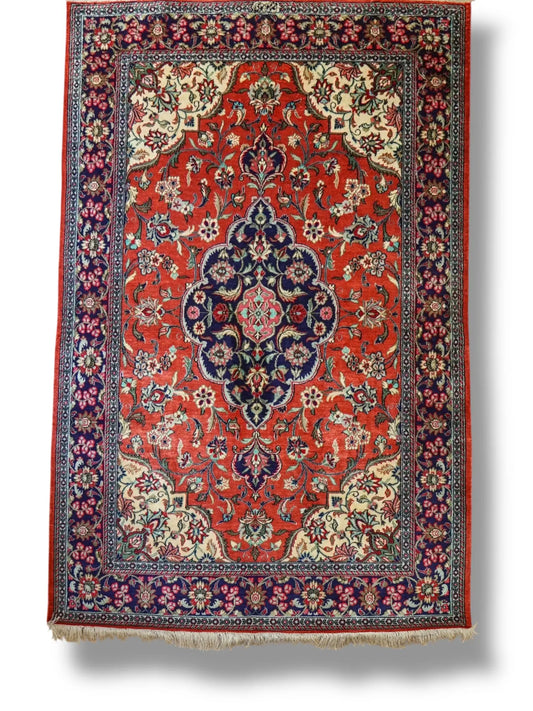 145×102cm ペルシャ絨毯　クム産 シルク　ビンテージラグ Decorworks