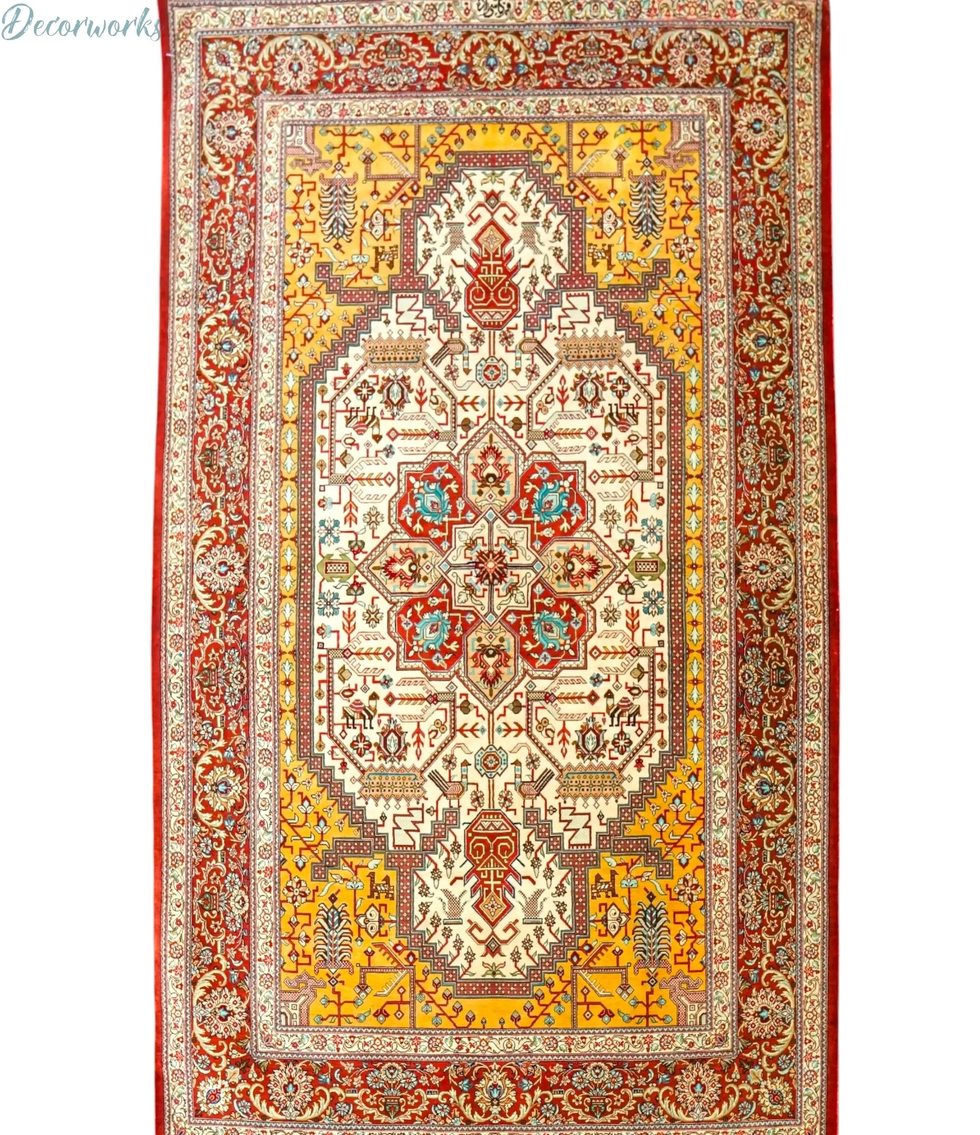 145×103cm　  ペルシャ絨毯　クム産　カシザード房　シルク 100% Decorworks