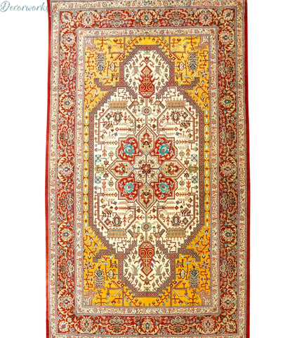 145×103cm　  ペルシャ絨毯　クム産　カシザード房　シルク 100% Decorworks