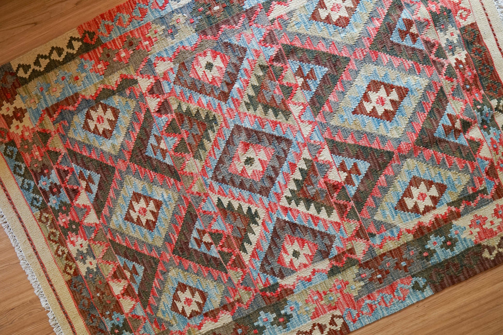 手織りキリム トライバルラグ 150×111cm｜アフガン伝統ウールラグ Decorworks