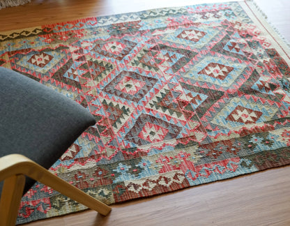 手織りキリム トライバルラグ 150×111cm｜アフガン伝統ウールラグ Decorworks