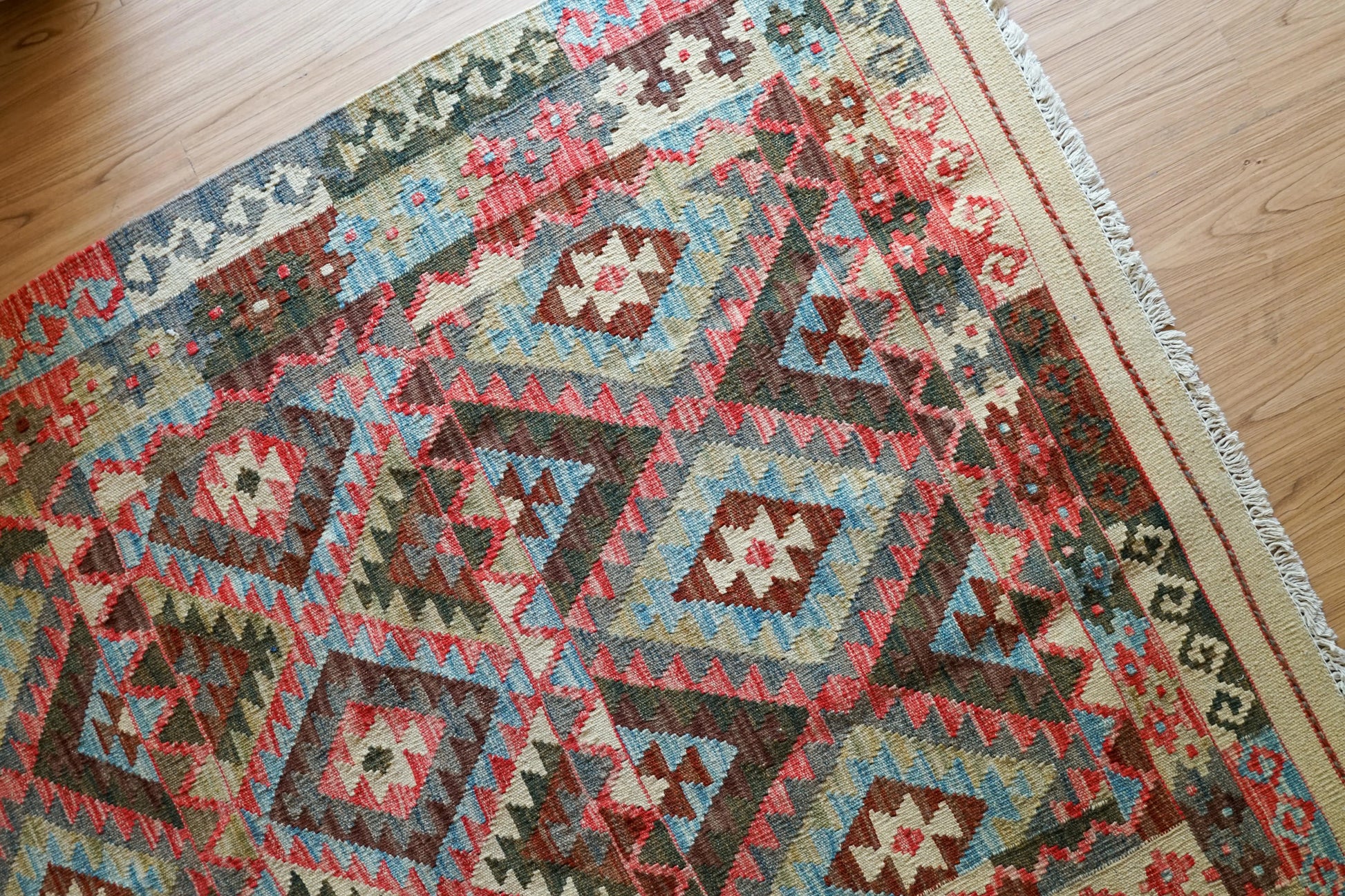 手織りキリム トライバルラグ 150×111cm｜アフガン伝統ウールラグ Decorworks