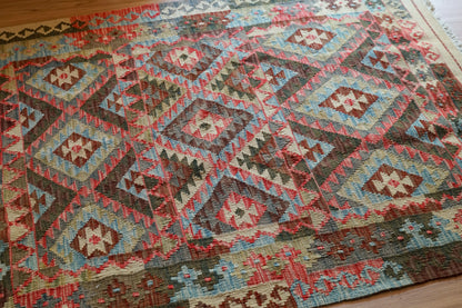手織りキリム トライバルラグ 150×111cm｜アフガン伝統ウールラグ Decorworks