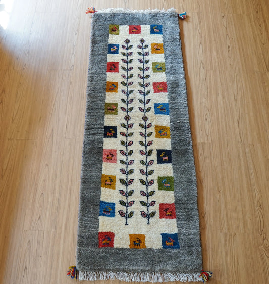 Collection ペルシャ ギャッベ ランナー カシュガイ族 手織りウール ラグ 150×50cm