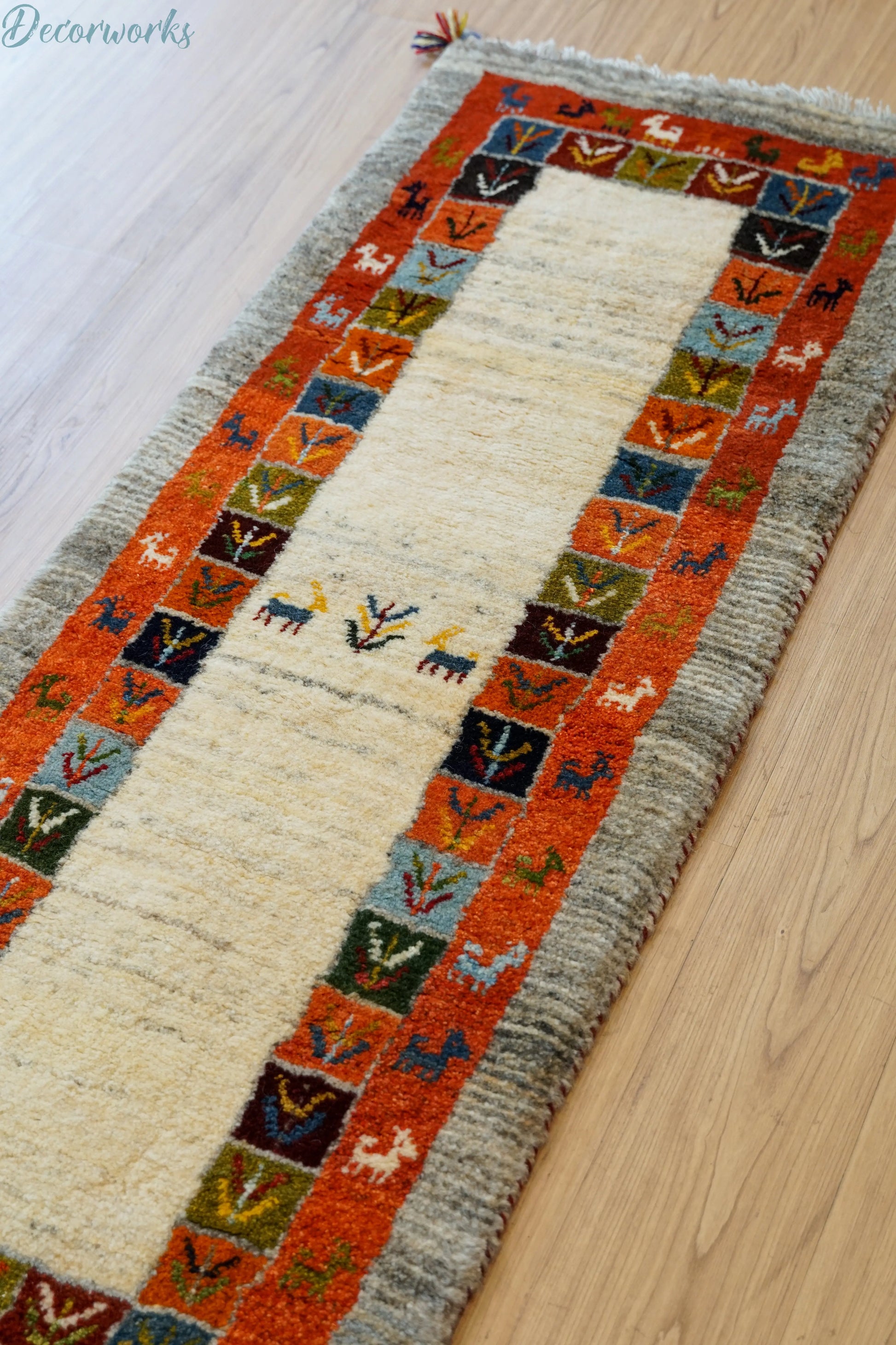 150×50cm ペルシャ絨毯 手織りギャッベ アマレ族　ランナー Decorworks