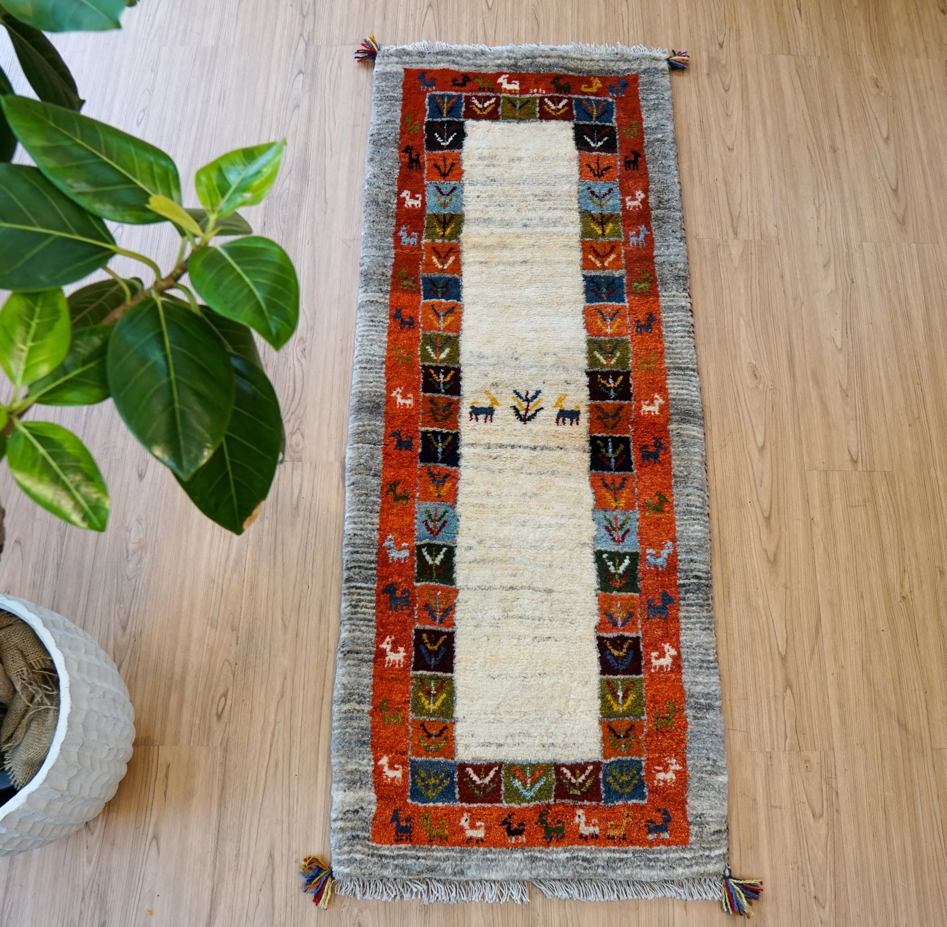 150×50cm ペルシャ絨毯 手織りギャッベ アマレ族　ランナー Decorworks
