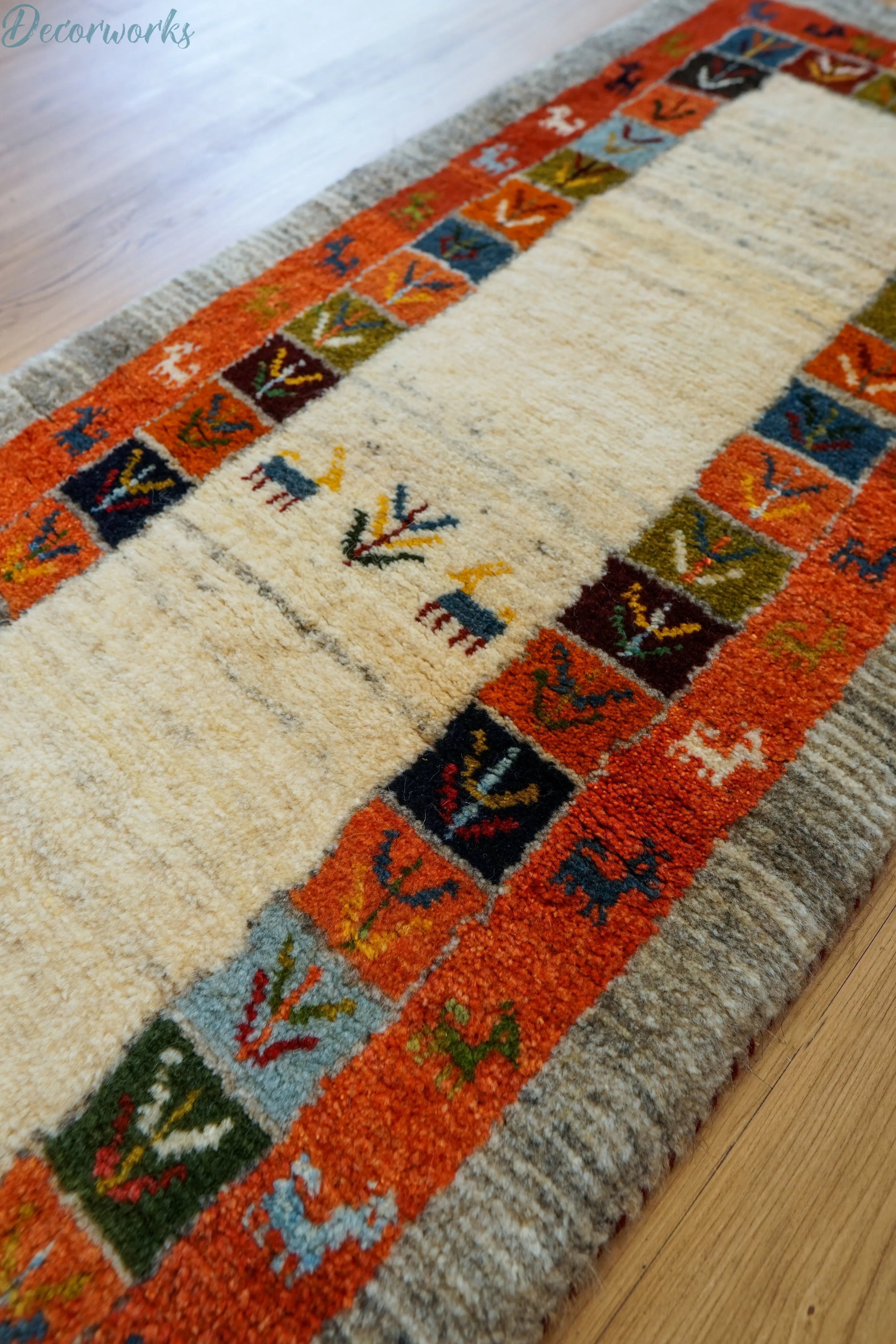 150×50cm ペルシャ絨毯 手織りギャッベ アマレ族 ランナー