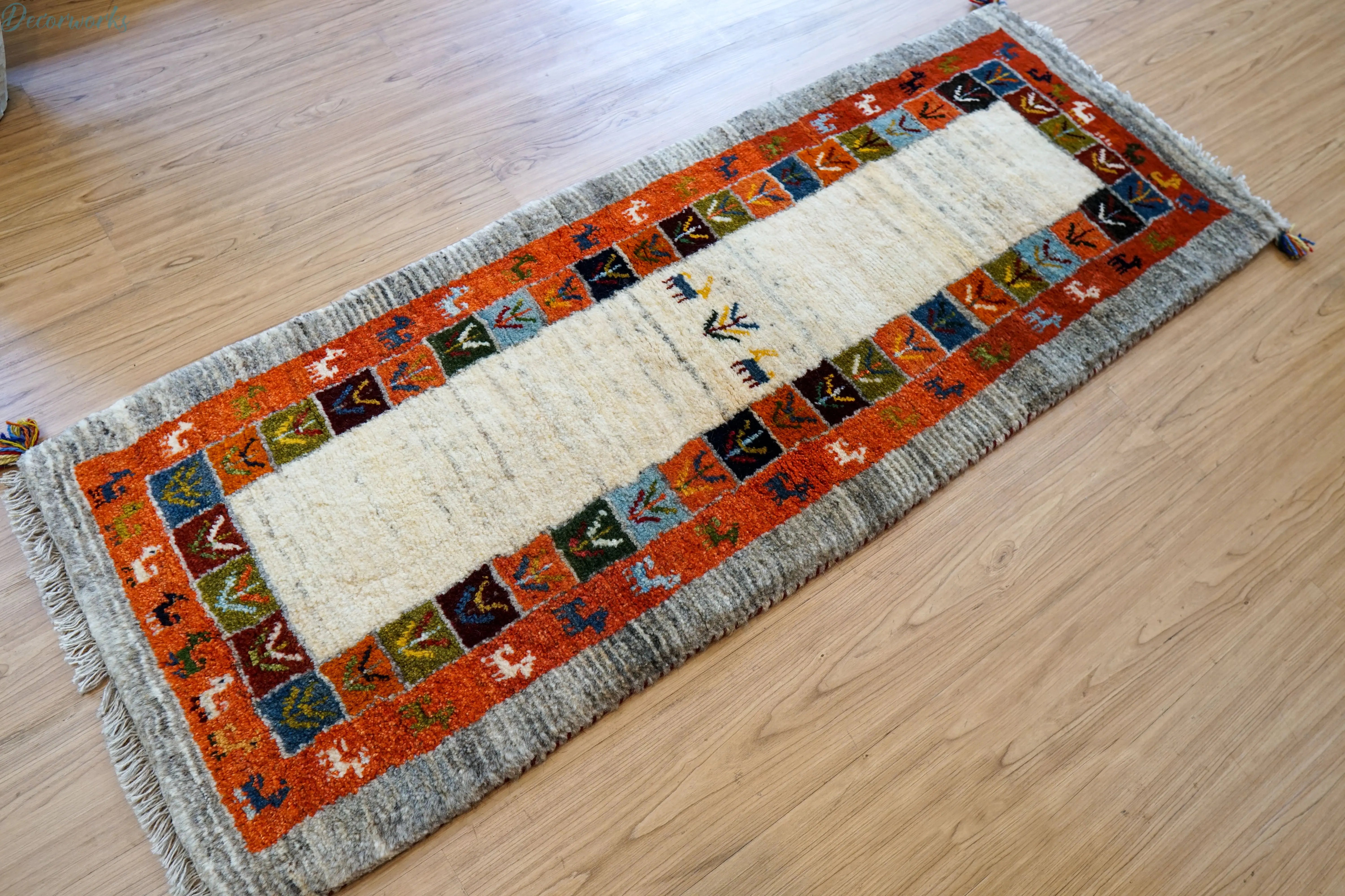 121×43cm ペルシャギャッベ アマレ族 ギャベ　ランナー 150×50cm ペルシャ絨毯 手織りギャッベ アマレ族 ランナー