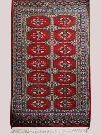 Collection パキスタン手織り絨毯 150×92cm、ジャールダールデザインの伝統模様ラグ
