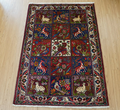 162×111cm　ペルシャ手織り絨毯　ウール　ラグ　バクティアリ Decorworks