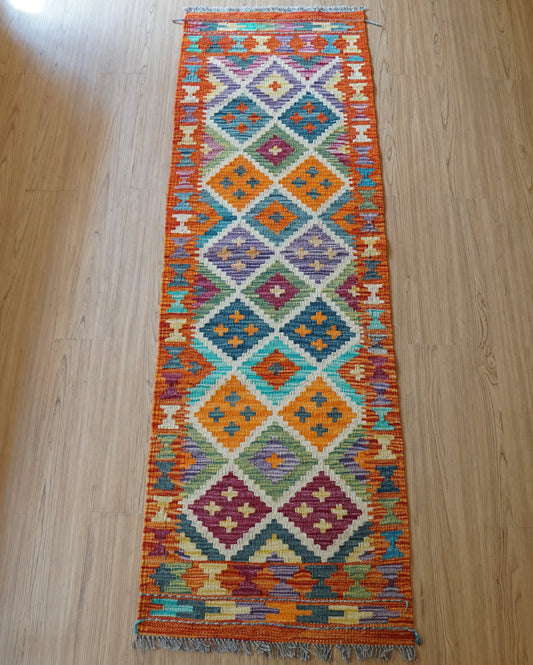 アフガニスタン手織り キリム　ランナー　トライバルラグ 190×60cm Decorworks