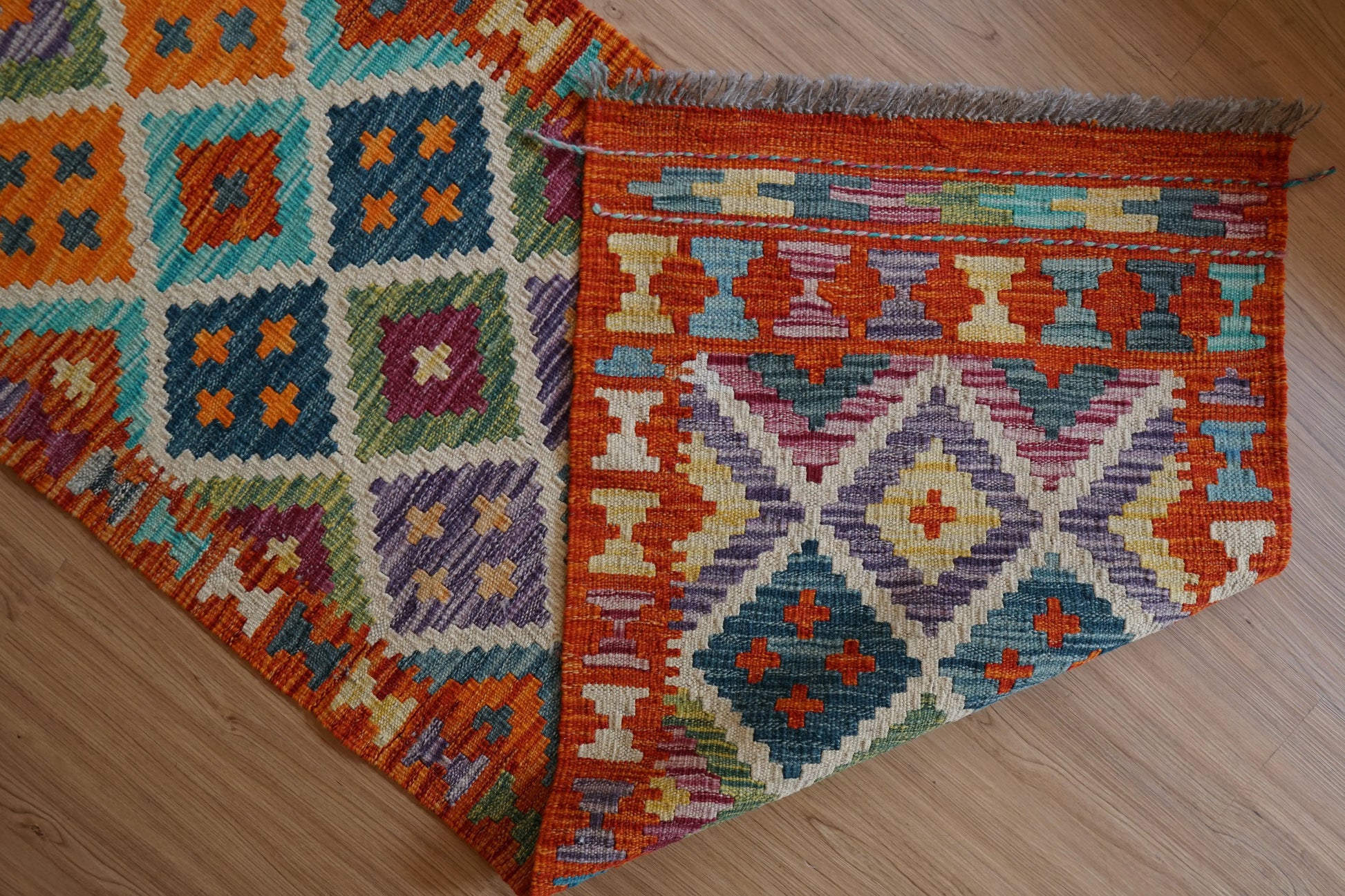 アフガニスタン手織り キリム　ランナー　トライバルラグ 190×60cm Decorworks