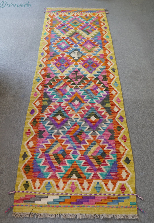 191×60cm アフガニスタン手織り キリム　ランナー　トライバルラグ Decorworks